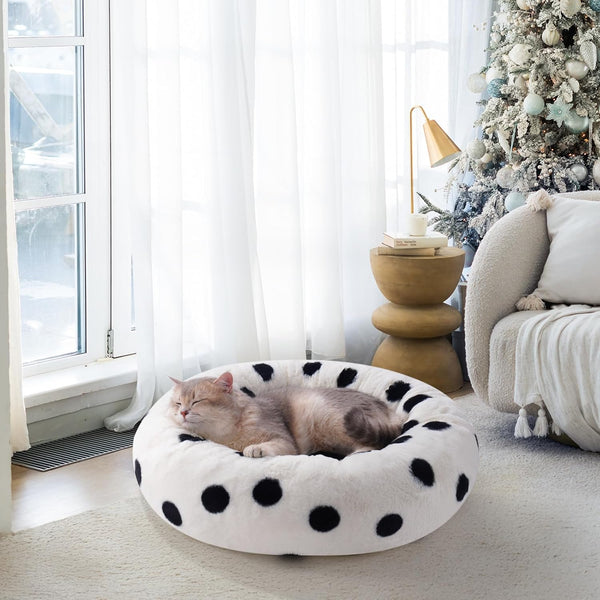 HKM-4870589 Cozy 23 Inch Round Donut Cat Bed with Non-Slip Bottom, Washable Plush Pet Bed for Small Dogs and Cats