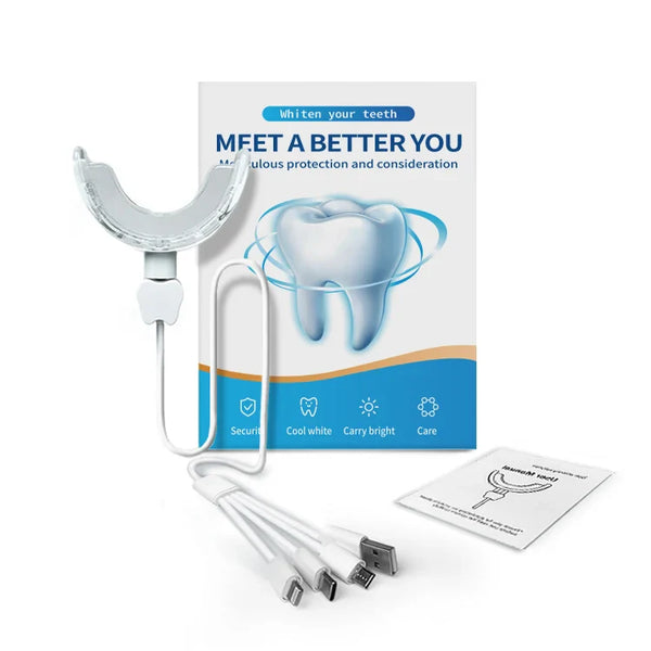 HKM-487187 LED Teeth Whitening Kit with Blue Light Device and Whitening Strips for Oral Care