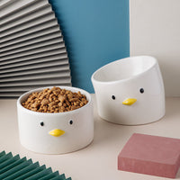 HKM-4872125 Ceramic Cat Bowl Set with Crooked Neck Design ¨C Flat and Inclined Bowls for Easy Pet Feeding