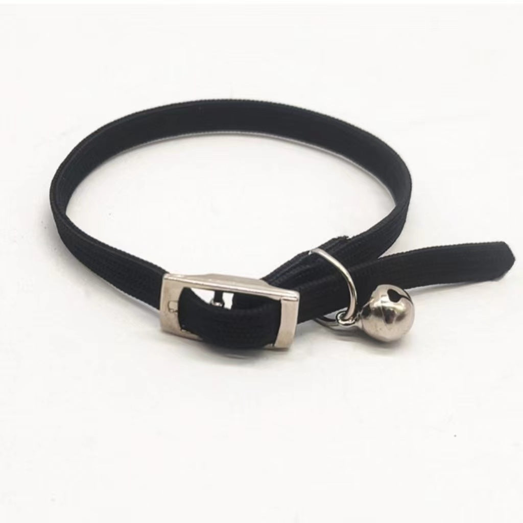 HKM-4873917 Adjustable Polyester Cat Collar with Bell - Monochrome Colors: Black, Purple, Pink