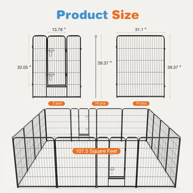 HKM-4875197 Metal Indoor Dog Playpen with Door - Portable Exercise Pen for Small to Large Dogs, 8-Panel Configuration