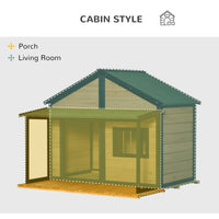 HKM-4875581 Wooden Raised Dog House with Porch, Asphalt Roof, Front Door & Side Window for Medium to Large Dogs