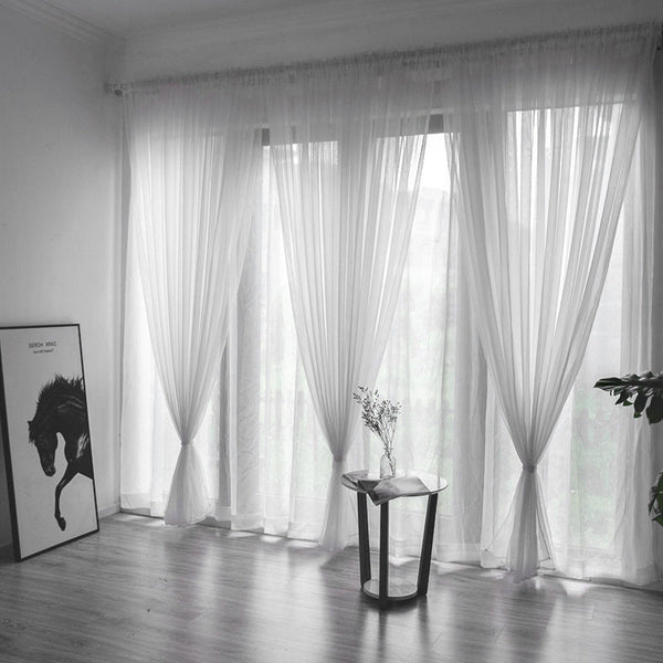 HKM-487571 Transparent Solid Color Glass Mesh Curtains - Ready-Made - Light Filtering - Various Colors - 1m x 2m (2 Pieces)