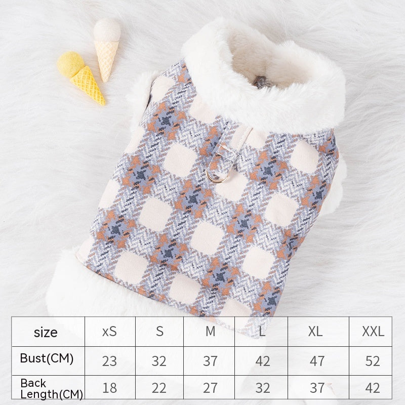 HKM-4876477 Thermal Velvet Rabbit Fur Plaid Coat for Pets - Autumn & Winter Styles in Pink and Blue