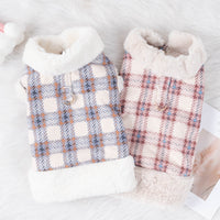 HKM-4876477 Thermal Velvet Rabbit Fur Plaid Coat for Pets - Autumn & Winter Styles in Pink and Blue