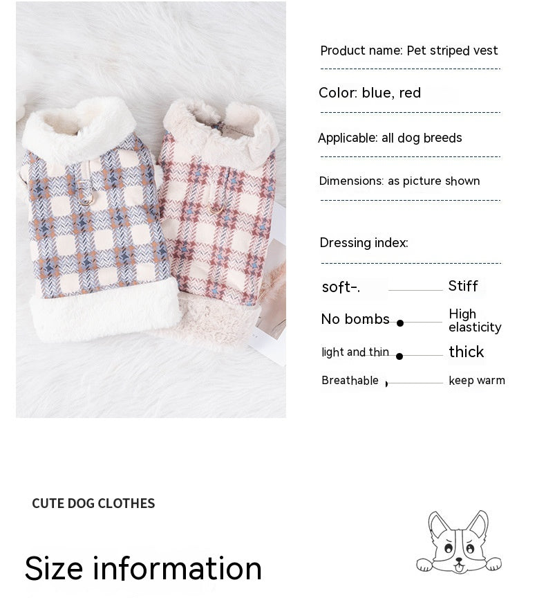 HKM-4876477 Thermal Velvet Rabbit Fur Plaid Coat for Pets - Autumn & Winter Styles in Pink and Blue
