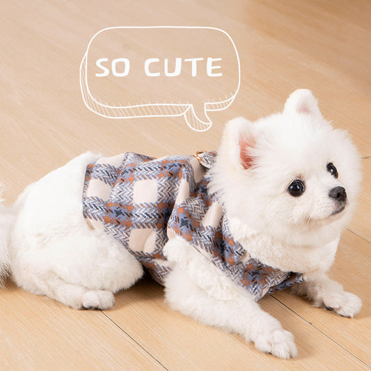 HKM-4876477 Thermal Velvet Rabbit Fur Plaid Coat for Pets - Autumn & Winter Styles in Pink and Blue