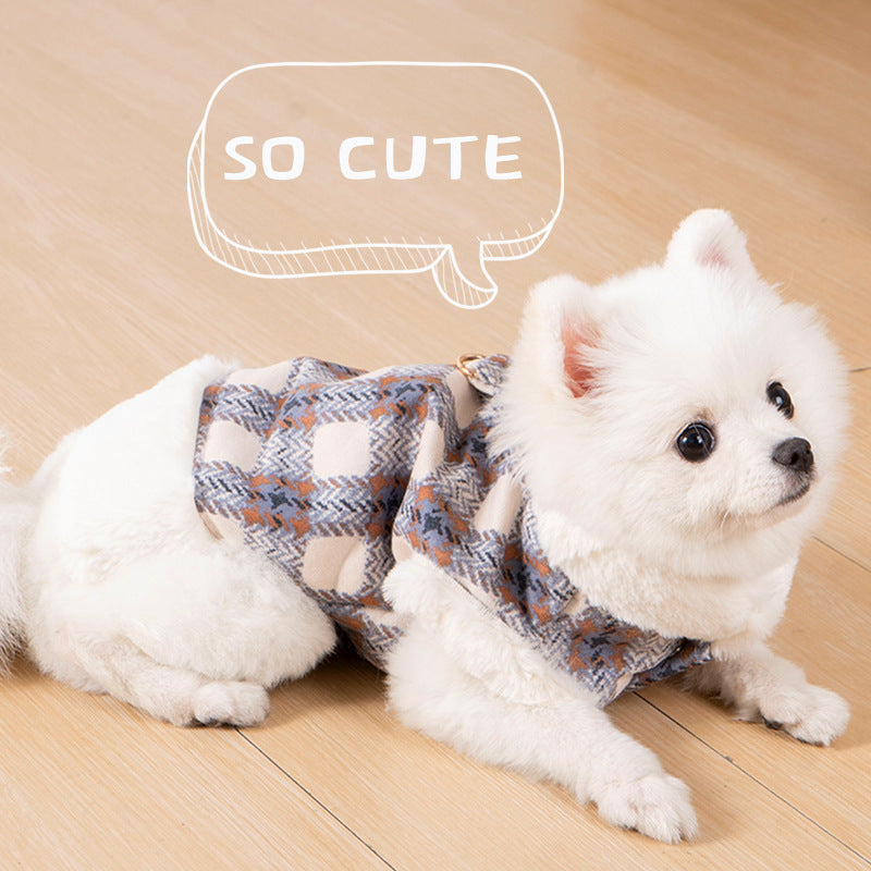 HKM-4876477 Thermal Velvet Rabbit Fur Plaid Coat for Pets - Autumn & Winter Styles in Pink and Blue