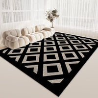 HKM-487699 Checkered Black and White Crystal Velvet Area Rug – Modern Square Carpet for Living Room and Bedroom