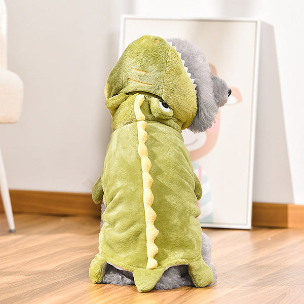 HKM-4877501 Dinosaur Design Coral Fleece Pet Clothes for Autumn and Winter - Green, Sizes XS to 4L