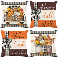HKM-487827 Fall Pumpkin Truck Sunflowers Throw Pillow Cover, 18 x 18 Inch Autumn Home Decor