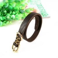 HKM-4879677 Real Cowhide Adjustable Leather Dog Collar in Brown ¨C XS, S, M Sizes Available