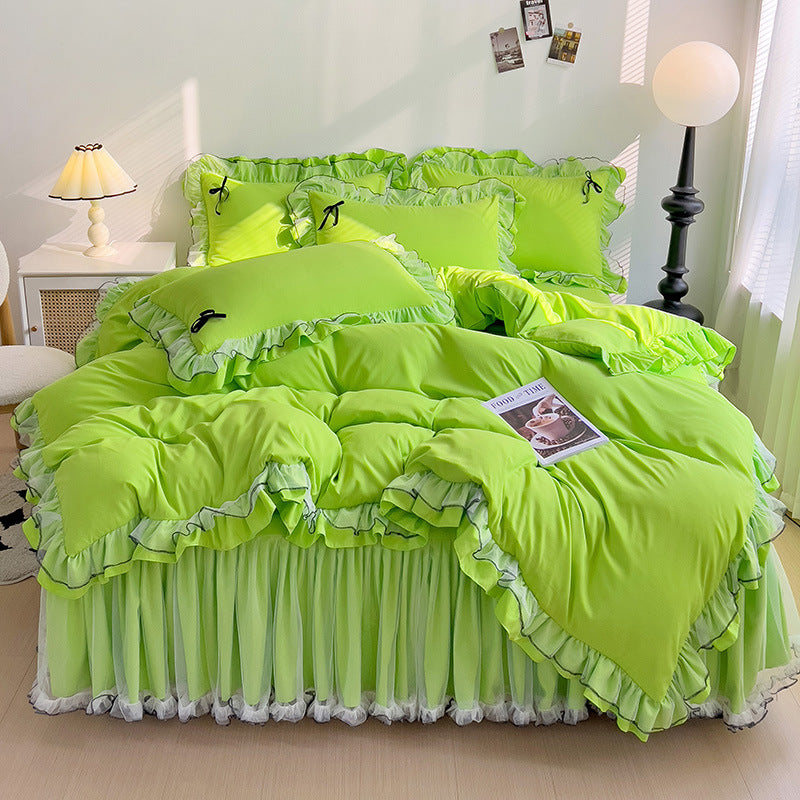 HKM-488019 Lace Mesh Bow Four-Piece Bedding Set for Double Beds