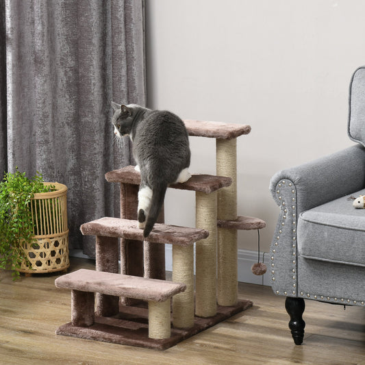 HKM-4880957 Four-Level Cat Steps with Scratching Posts for High Beds and Sofas, Brown