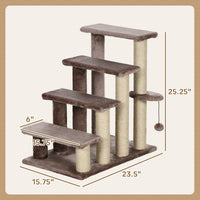 HKM-4880957 Four-Level Cat Steps with Scratching Posts for High Beds and Sofas, Brown
