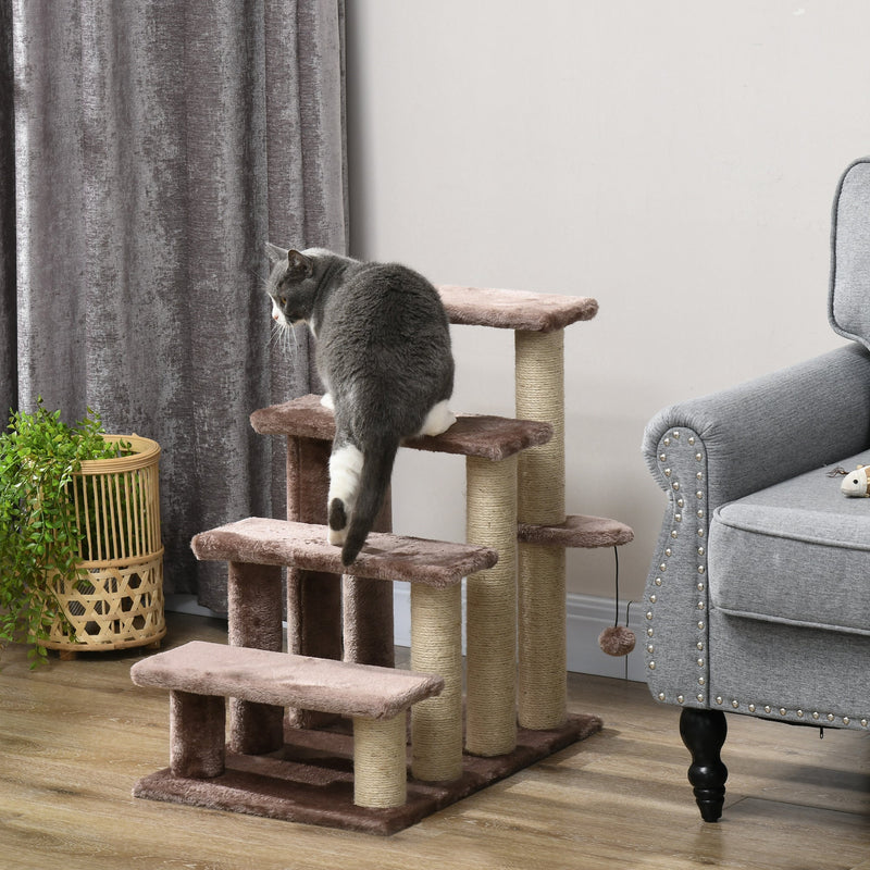 HKM-4880957 Four-Level Cat Steps with Scratching Posts for High Beds and Sofas, Brown