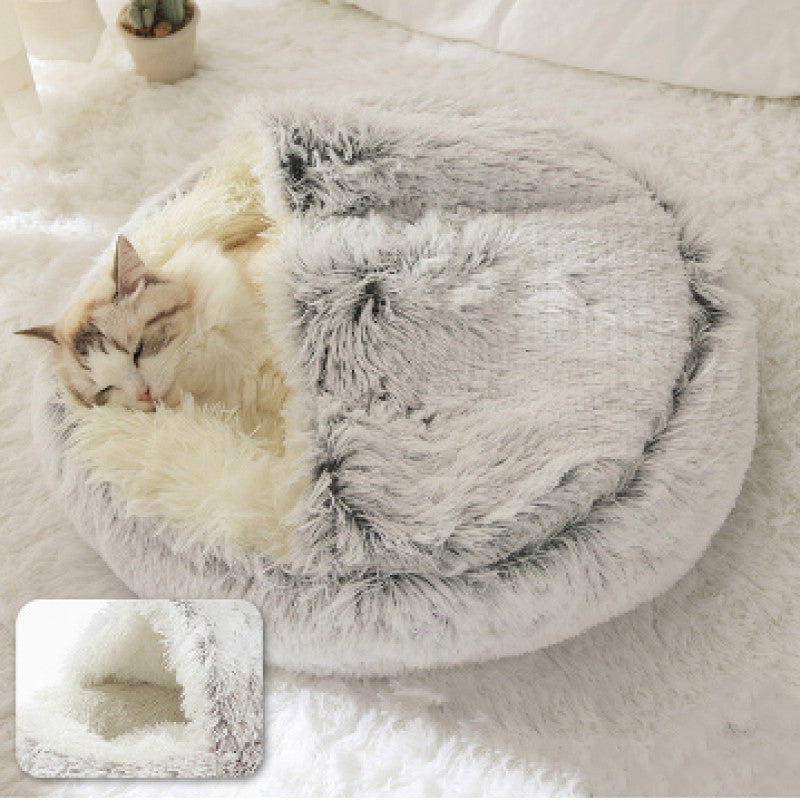 HKM-4881725 Cozy Plush Shell Pet Nest for Cats and Dogs - Soft PP Cotton & Plush, 40cm / 50cm Diameter Options