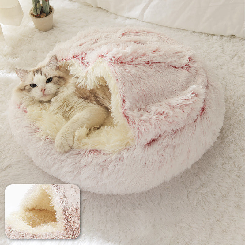 HKM-4881725 Cozy Plush Shell Pet Nest for Cats and Dogs - Soft PP Cotton & Plush, 40cm / 50cm Diameter Options