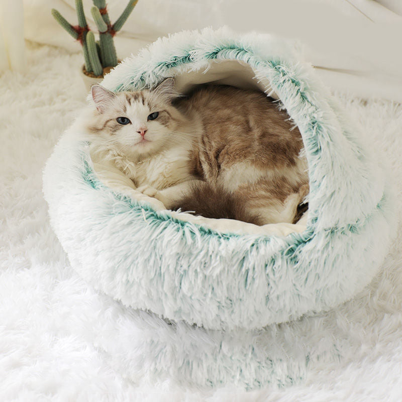HKM-4881725 Cozy Plush Shell Pet Nest for Cats and Dogs - Soft PP Cotton & Plush, 40cm / 50cm Diameter Options