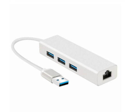 HKM-488211 USB 3.0 Gigabit Ethernet Adapter with 3 USB Ports for Mac, PC, and Chromebook