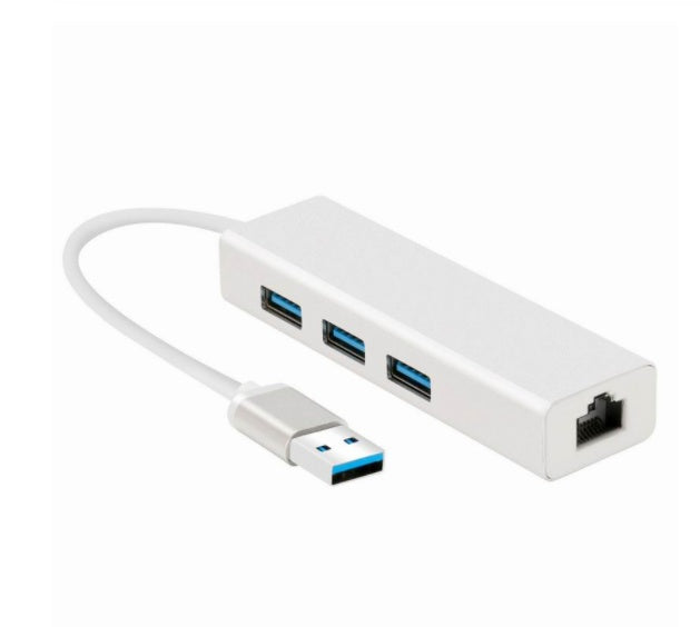 HKM-488211 USB 3.0 Gigabit Ethernet Adapter with 3 USB Ports for Mac, PC, and Chromebook