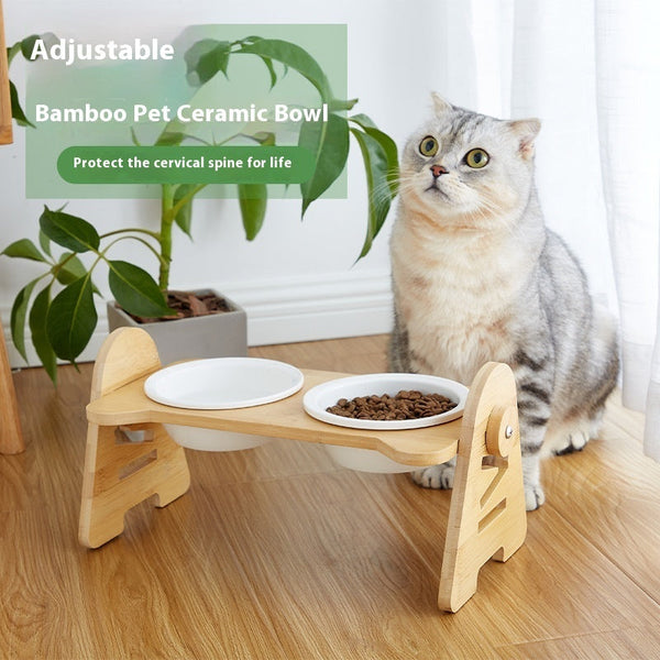 HKM-4883645 Pet Drinking Bowl with Bamboo Stand ¨C Ceramic and Stainless Steel Options