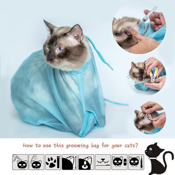 HKM-4885309 Adjustable Cat Grooming Bag for Bathing, Nail Trimming, and Care - Breathable Polyester Mesh Design