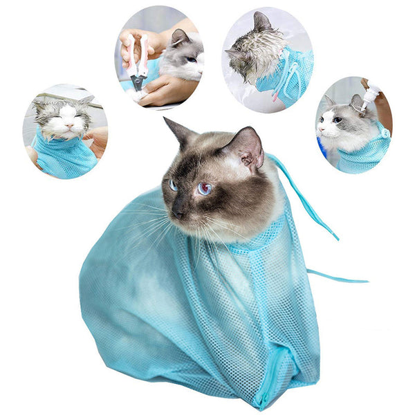HKM-4885309 Adjustable Cat Grooming Bag for Bathing, Nail Trimming, and Care - Breathable Polyester Mesh Design