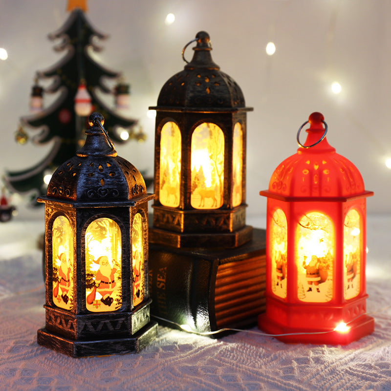 HKM-488787 Hexagonal Portable Cartoon Night Lamp Decorations - Red Old Man, Bronze Deer, Retro Silver Old Man, White Snowman