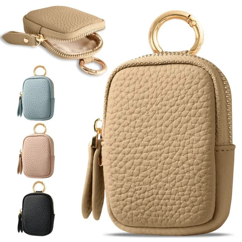 HKM-489043 Small Leather Coin Purse with Zipper and Keychain for Easy Access