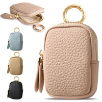 HKM-489043 Small Leather Coin Purse with Zipper and Keychain for Easy Access