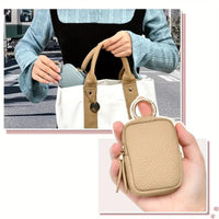 HKM-489043 Small Leather Coin Purse with Zipper and Keychain for Easy Access