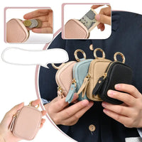HKM-489043 Small Leather Coin Purse with Zipper and Keychain for Easy Access