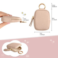 HKM-489043 Small Leather Coin Purse with Zipper and Keychain for Easy Access