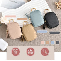 HKM-489043 Small Leather Coin Purse with Zipper and Keychain for Easy Access