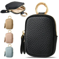 HKM-489043 Small Leather Coin Purse with Zipper and Keychain for Easy Access