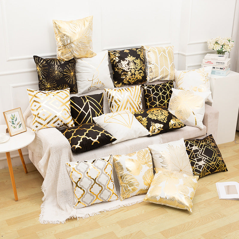 HKM-489171 Bronzing Short Plush Sofa Cushion Cover - 45x45cm, Black and Gold Variants
