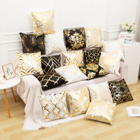 HKM-489171 Bronzing Short Plush Sofa Cushion Cover - 45x45cm, Black and Gold Variants