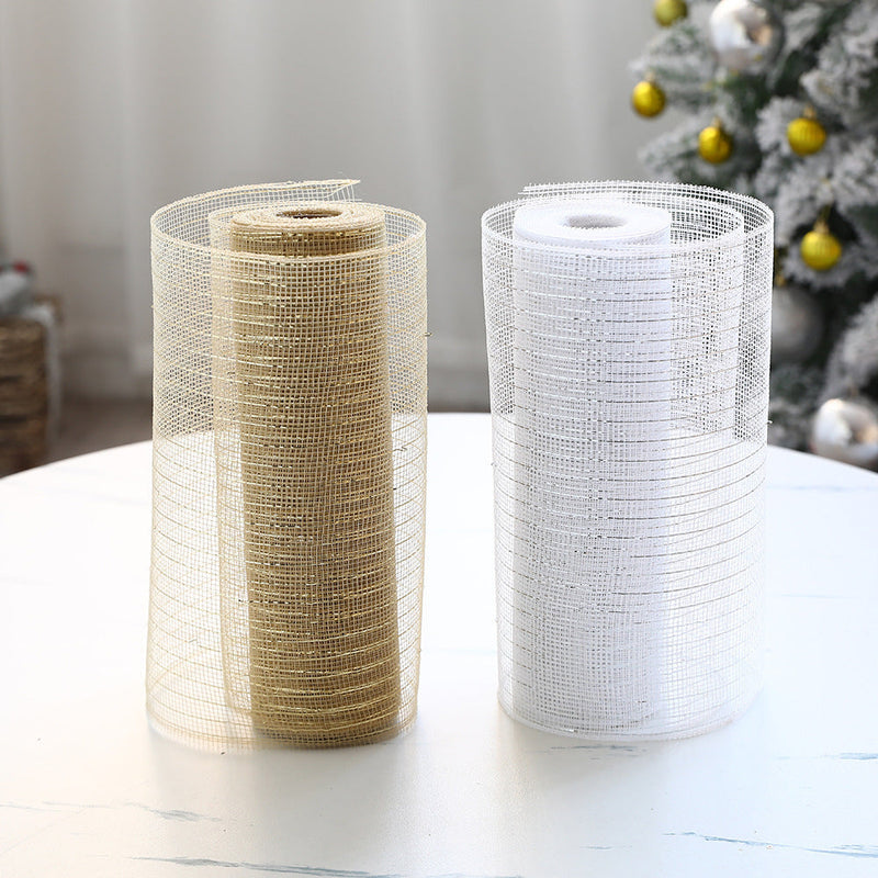 HKM-489299 Gold and Silver Glitter Mesh Roll for Christmas and Wedding Decorations - 26CM Non-Woven Fabric