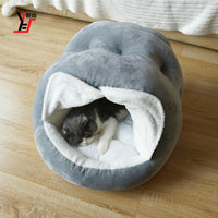 HKM-4893245 Plush Semi-Closed Velvet Cat Kennel with Door Curtain for Cozy Comfort