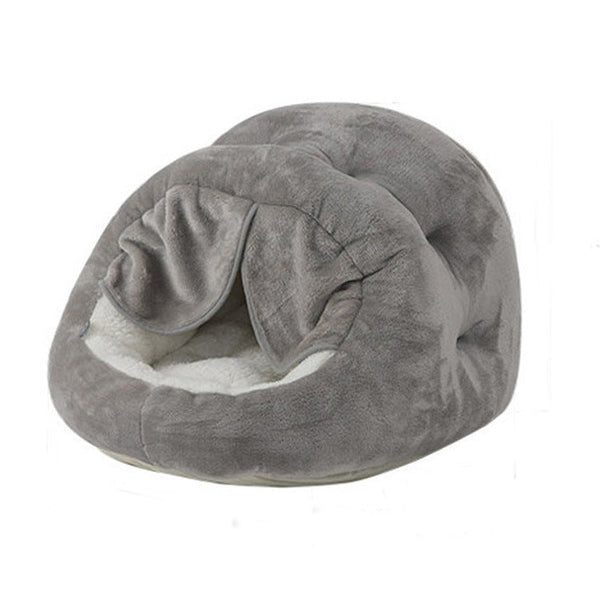 HKM-4893245 Plush Semi-Closed Velvet Cat Kennel with Door Curtain for Cozy Comfort