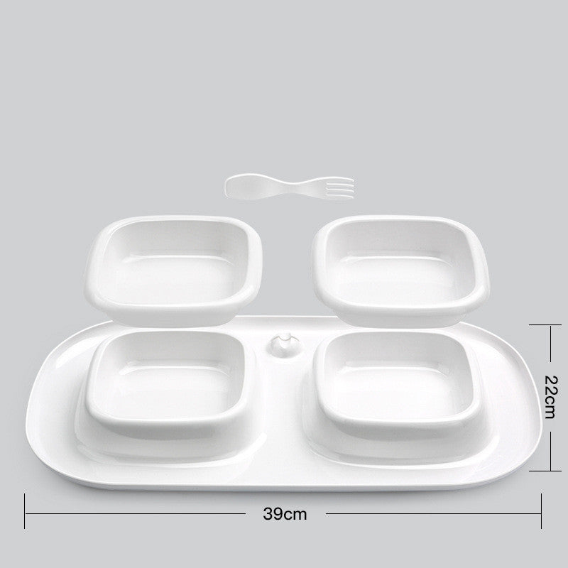 HKM-4893373 Milky White Double Bowl Pet Cat Dish Made of Durable Plastic