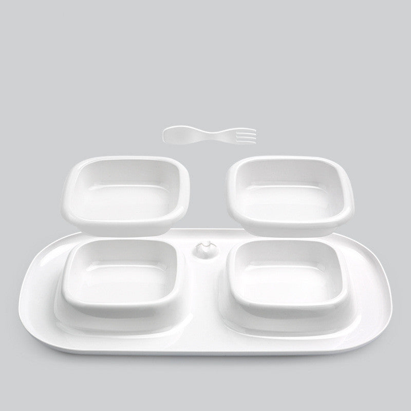 HKM-4893373 Milky White Double Bowl Pet Cat Dish Made of Durable Plastic