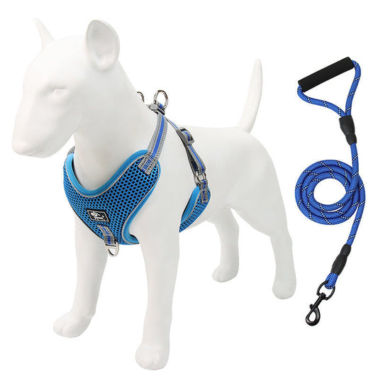 HKM-489363 Adjustable Pet Chest Strap with Traction Rope - Available in Blue, Black, Red, XL to 4XL Sizes