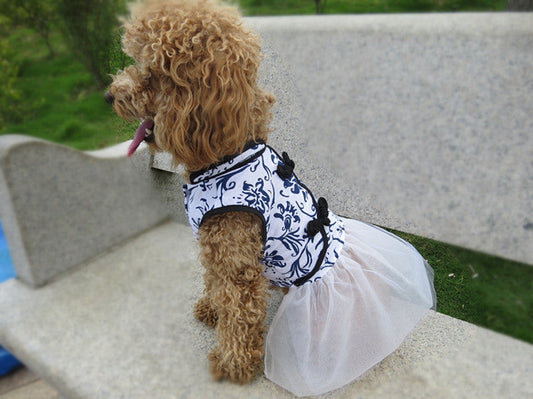 HKM-4893757 Cotton and Linen Blue and White Porcelain Cheongsam Skirt for Dogs