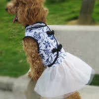 HKM-4893757 Cotton and Linen Blue and White Porcelain Cheongsam Skirt for Dogs