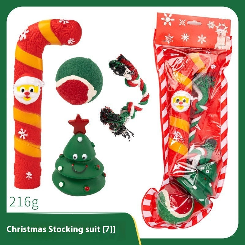 HKM-4894013 Christmas Themed Dog Toy Set - Bite-Resistant Vinyl Toys with Various Fun Designs