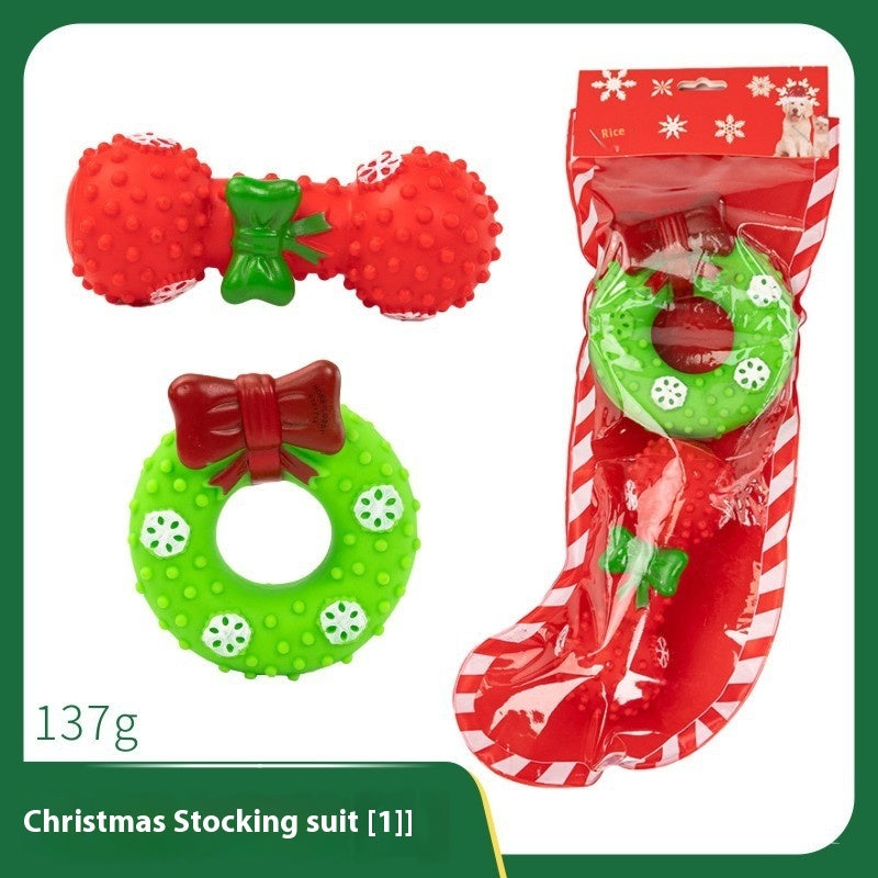 HKM-4894013 Christmas Themed Dog Toy Set - Bite-Resistant Vinyl Toys with Various Fun Designs