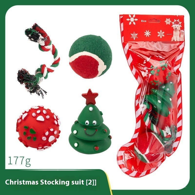 HKM-4894013 Christmas Themed Dog Toy Set - Bite-Resistant Vinyl Toys with Various Fun Designs
