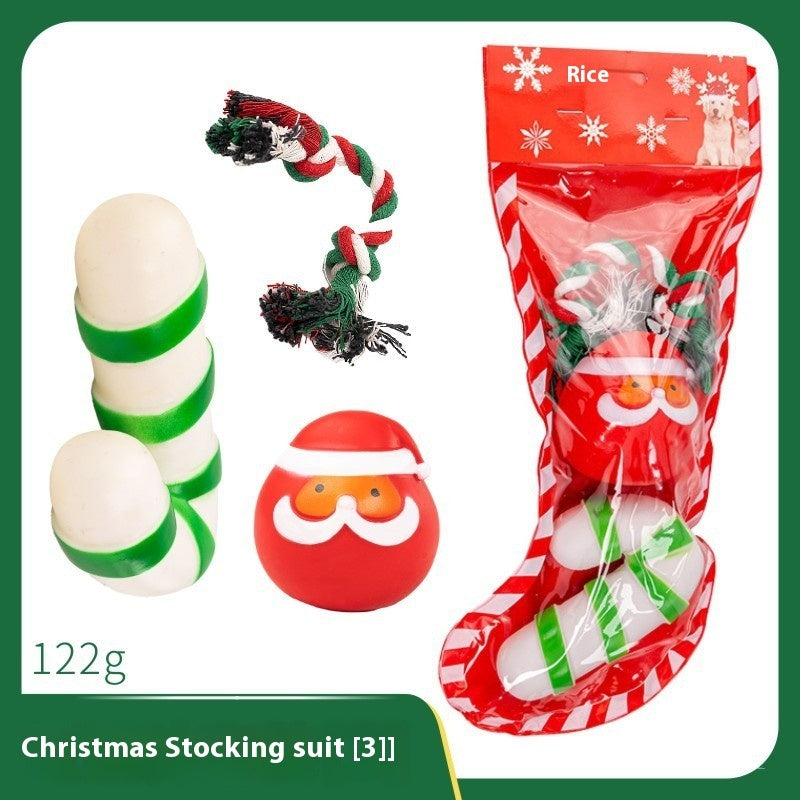 HKM-4894013 Christmas Themed Dog Toy Set - Bite-Resistant Vinyl Toys with Various Fun Designs